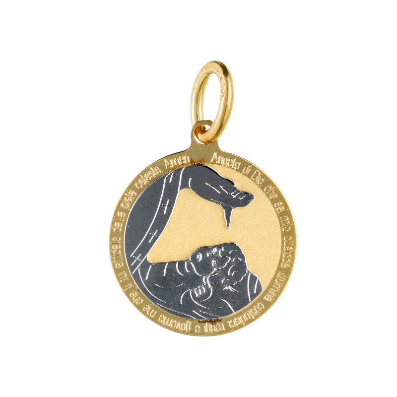 Yellow And White Gold Baptism Medal Pendant Gl100024