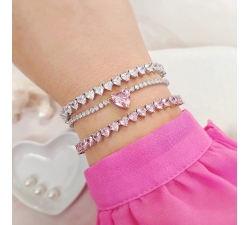 Bracciale Bambina Nanàn Argento 925 Tennis Rosa Cuore Rosa Centrale NAN0400