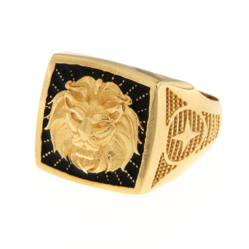 Lion Head Yellow Gold Men's Ring GL101772