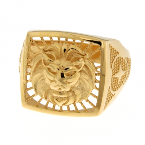 Lion Head Yellow Gold Men's Ring GL101773