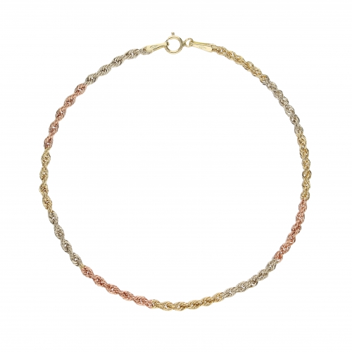 18 KT White Yellow Pink Gold Rope Bracelet