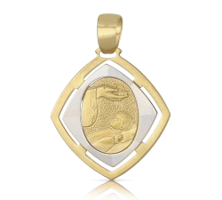 Yellow and White Gold Baptism Medal Pendant 803321710090