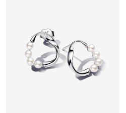 Pandora Circular Sinuous Line Earrings with Cultured Freshwater Pearls 293276C01