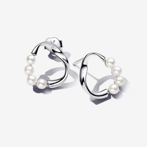 Pandora Circular Sinuous Line Earrings with Cultured Freshwater Pearls 293276C01