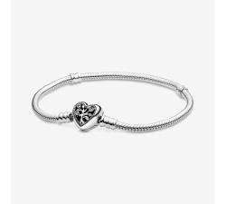 Pandora Moments Family Tree Bracelet with Snake Chain and Heart Clasp 598827C01