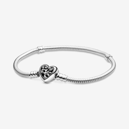 Pandora Moments Family Tree Bracelet with Snake Chain and Heart Clasp 598827C01